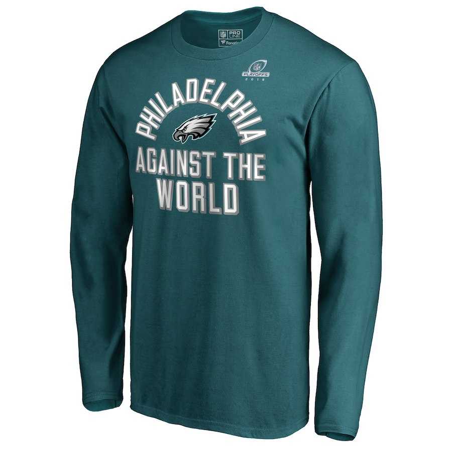 Men's Eagles Green 2018 NFL Playoffs Against The World Long Sleeve T-Shirt,We sell and wholesale Men's Eagles Green 2018 NFL Playoffs Against The World Long Sleeve T-Shirt on line form chian!